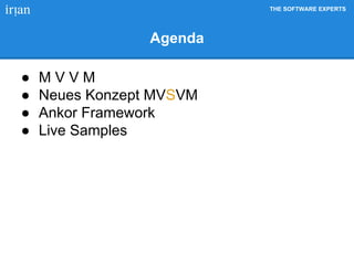 THE SOFTWARE EXPERTS
Agenda
● M V V M
● Neues Konzept MVSVM
● Ankor Framework
● Live Samples
 
