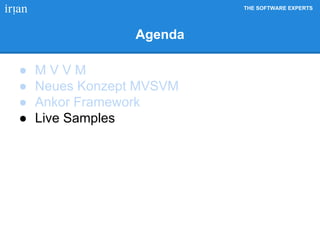 THE SOFTWARE EXPERTS
Agenda
● M V V M
● Neues Konzept MVSVM
● Ankor Framework
● Live Samples
 