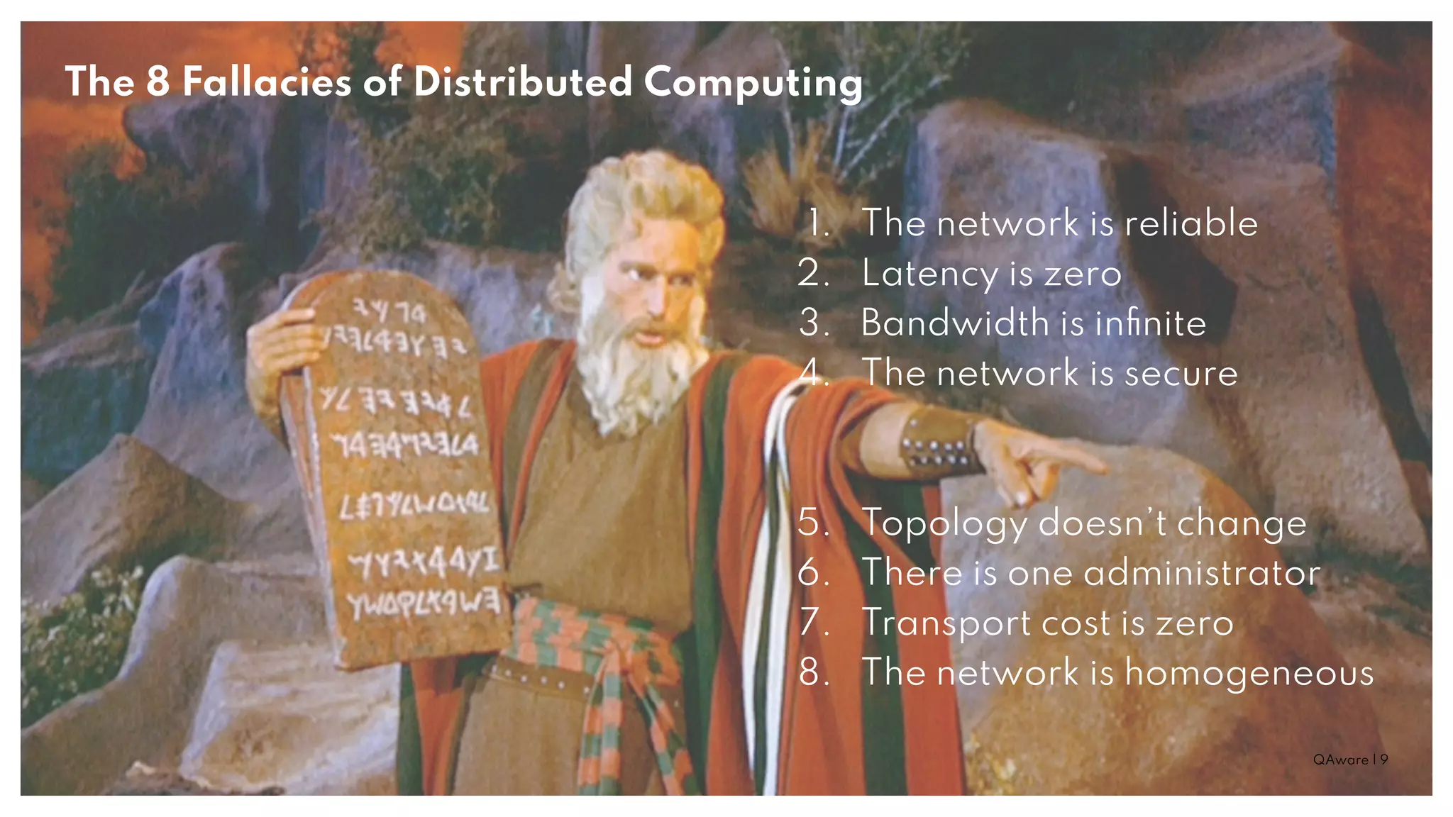 QAware | 9
1. The network is reliable
2. Latency is zero
3. Bandwidth is inﬁnite
4. The network is secure
5. Topology doesn’t change
6. There is one administrator
7. Transport cost is zero
8. The network is homogeneous
The 8 Fallacies of Distributed Computing
 