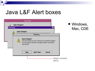 Java L&F Alert boxes Windows, Mac, CDE 