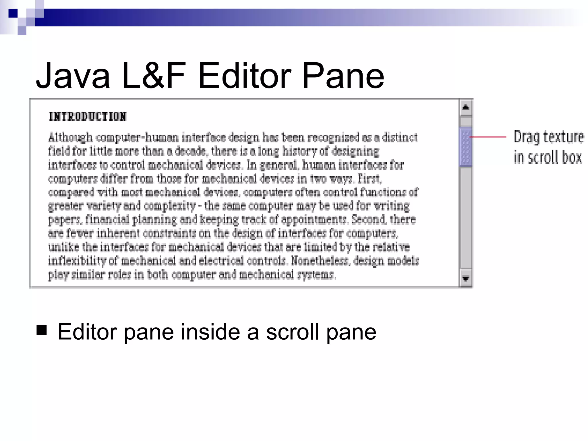 Java L&F Editor Pane Editor pane inside a scroll pane 