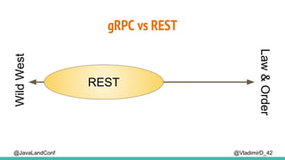 gRPC vs REST
@VladimirD_42
WildWest
Law&Order
REST
@JavaLandConf
 