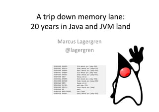 A	
  trip	
  down	
  memory	
  lane:	
  	
  
20	
  years	
  in	
  Java	
  and	
  JVM	
  land	
  
Marcus	
  Lagergren	
  
@...