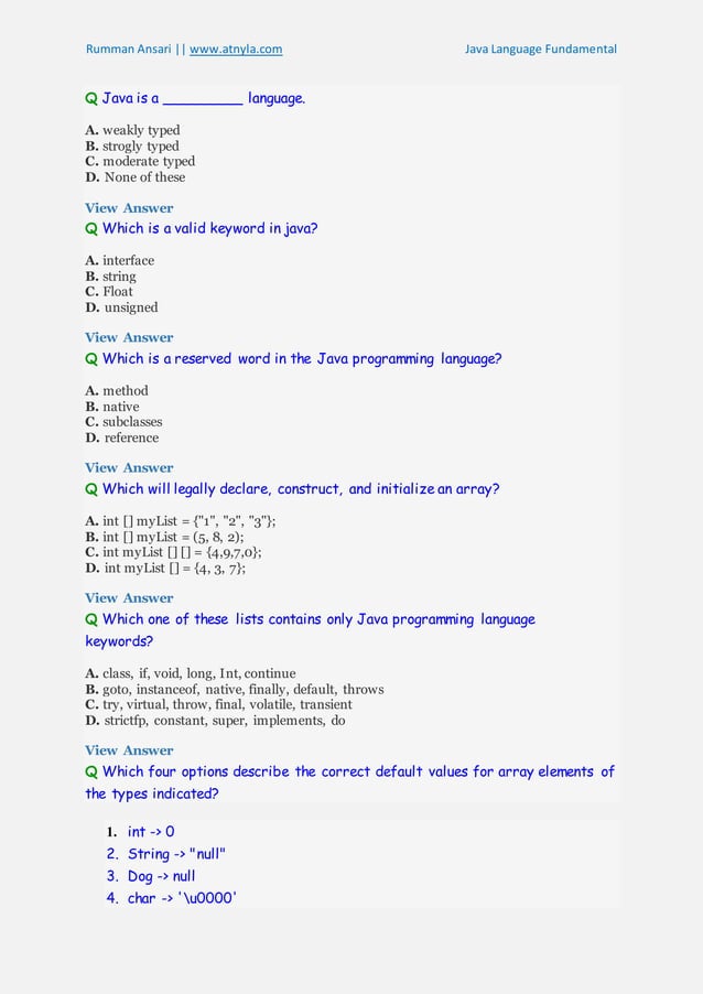 Java Questions and Answers | DOCX