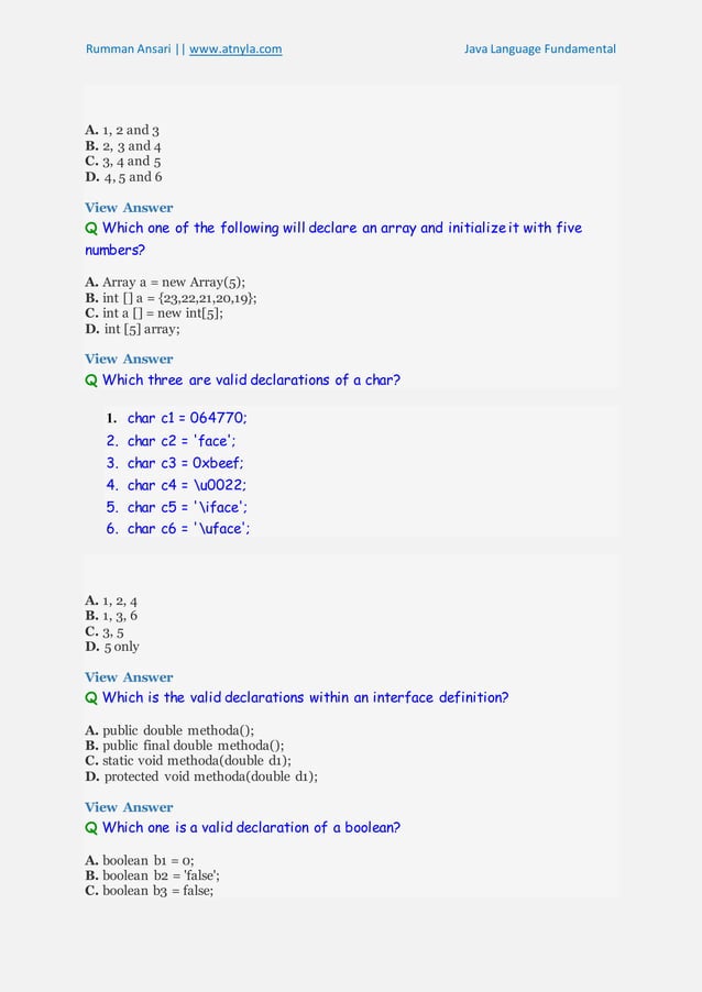 Java Questions and Answers | DOCX