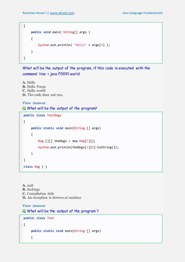 Java Questions and Answers | DOCX