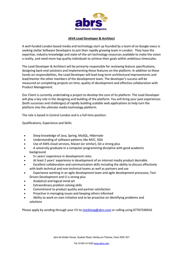 Java lead developer & architect | PDF