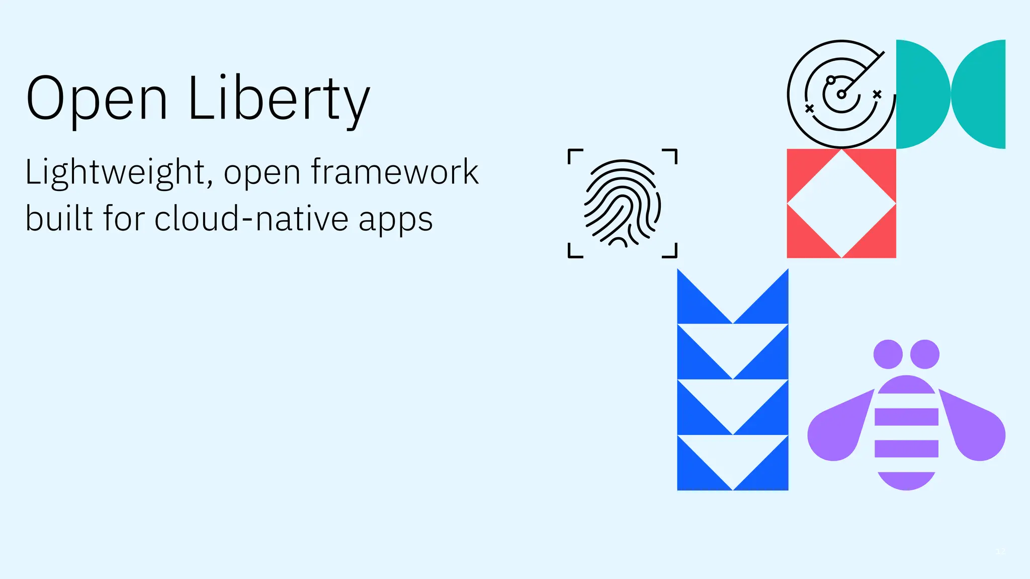 12
Open Liberty
Lightweight, open framework
built for cloud-native apps
 
