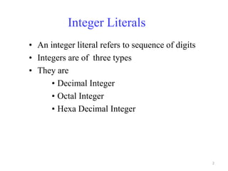 Java literals | PPTX | Programming Languages | Computing