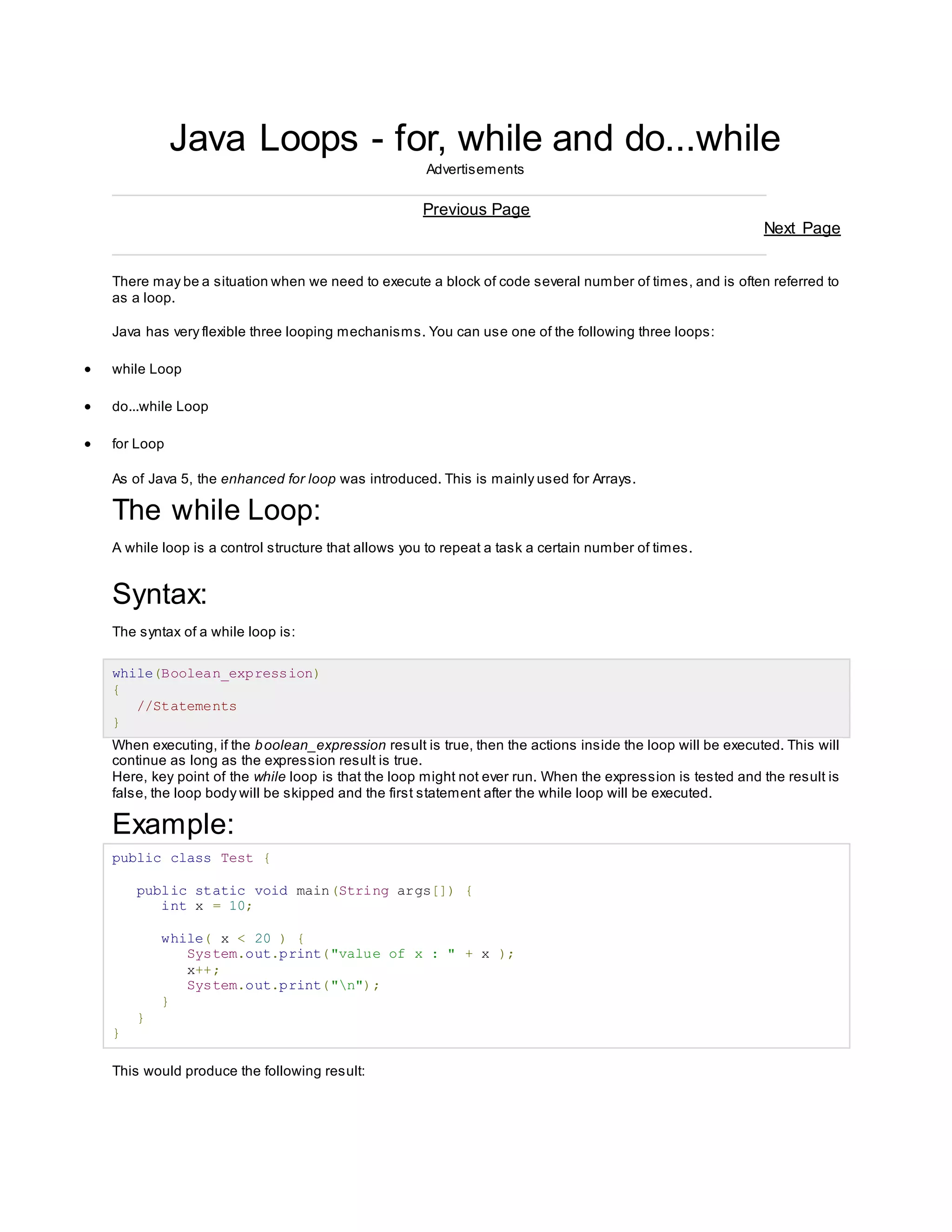 Java loops | PDF