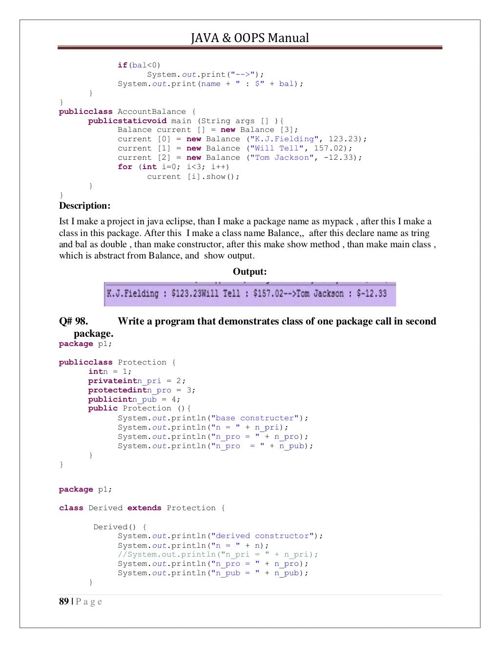 Java codes