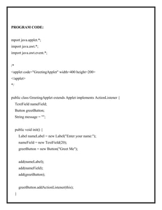 JAVA MANUAL basic concept using this program | PDF