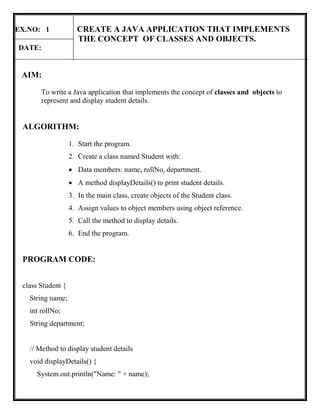 JAVA MANUAL basic concept using this program | PDF