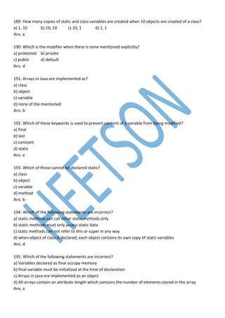 Java MCQ Important Questions and Answers | PDF