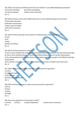 Java MCQ Important Questions and Answers | PDF