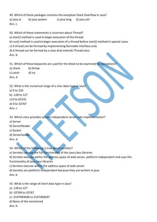 Java MCQ Important Questions and Answers | PDF