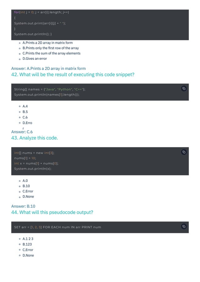 Java MCQ Questions and Answers PDF By ScholarHat | PDF