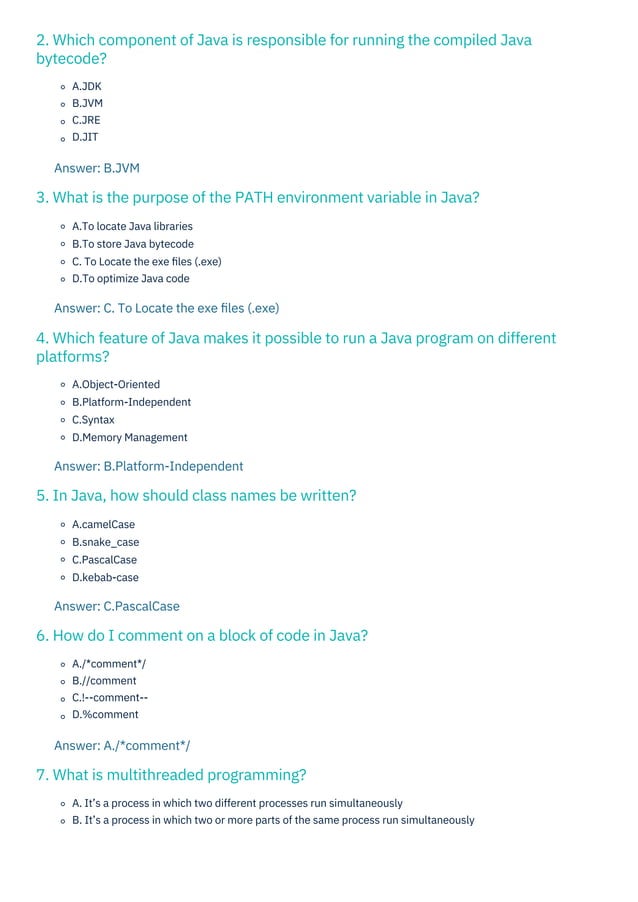 Java MCQ Questions and Answers PDF By ScholarHat | PDF