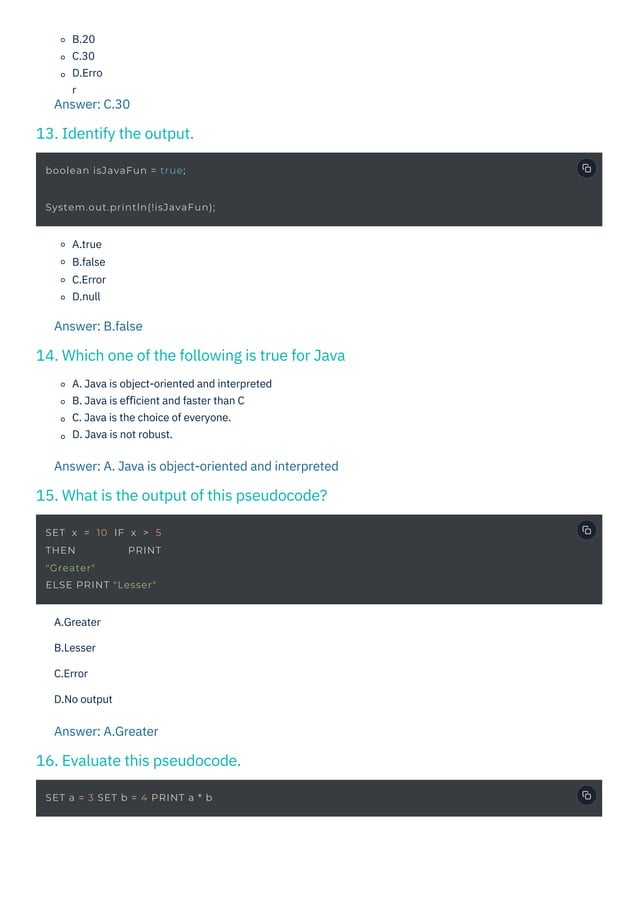 Java MCQ Questions and Answers PDF By ScholarHat | PDF