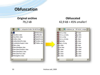 ObfuscationOriginal archive79,2 kBObfuscated42,9 kB = 45% smaller!Andreas Jakl, 200950