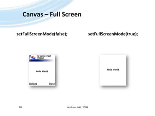Canvas – Full ScreensetFullScreenMode(false);setFullScreenMode(true);Andreas Jakl, 200910