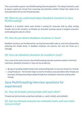 Java Multithreading Interview Questions PDF By ScholarHat | PDF