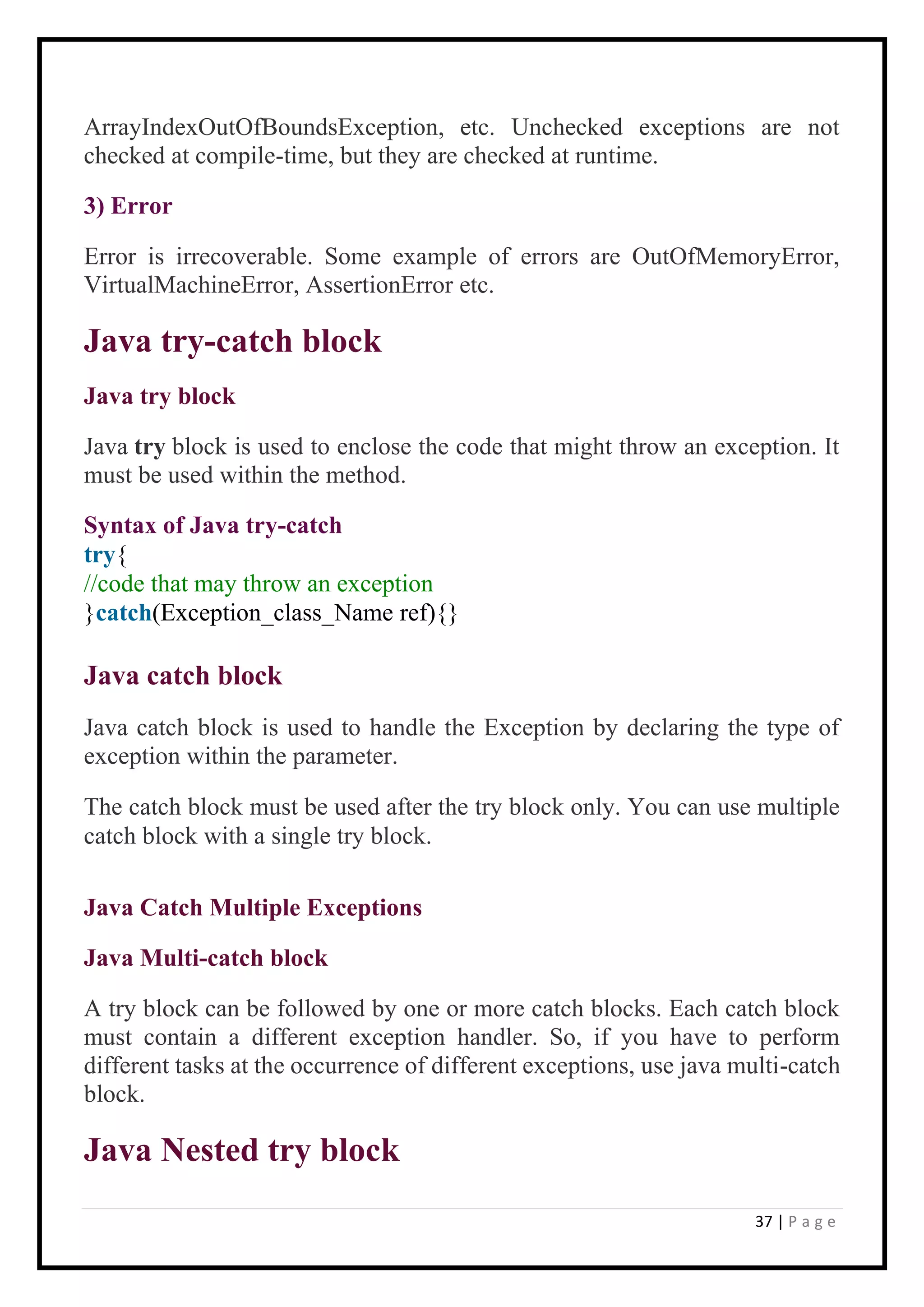 java notes.pdf | Programming Languages | Computing
