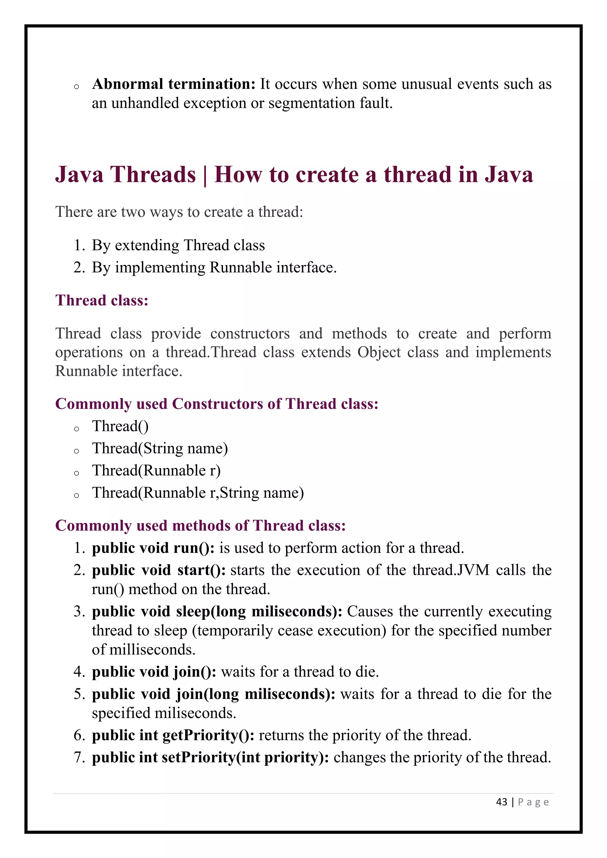 java notes.pdf | Programming Languages | Computing