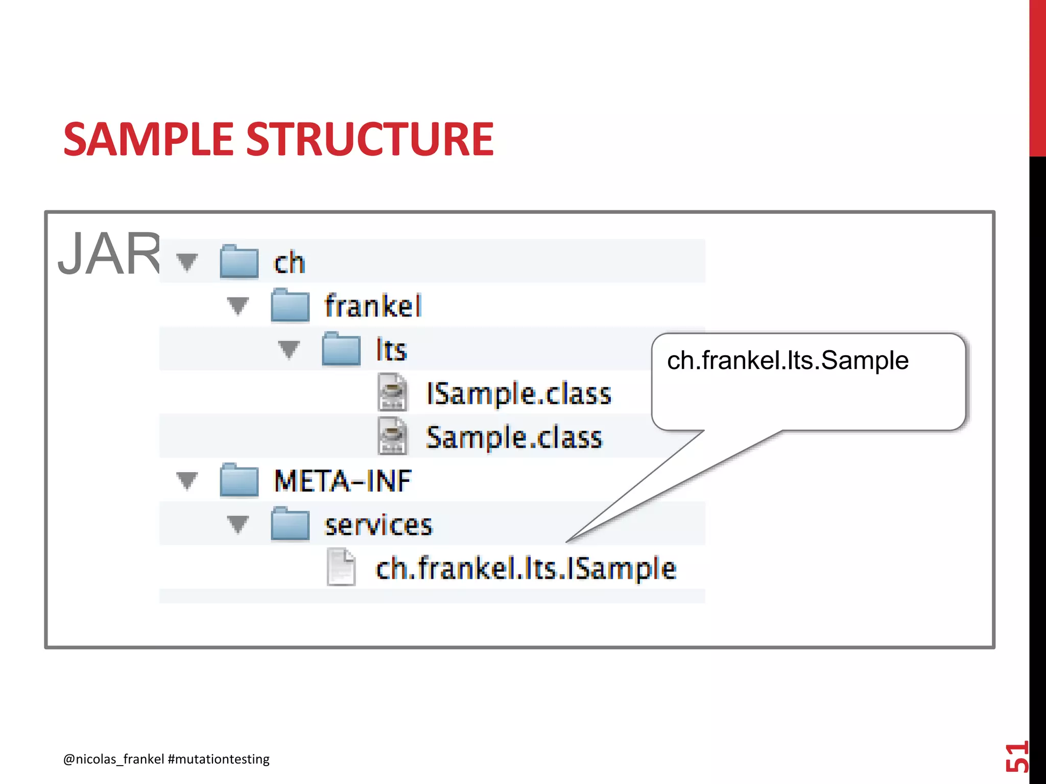 SAMPLE STRUCTURE
@nicolas_frankel #mutationtesting
51
JAR
ch.frankel.lts.Sample
 