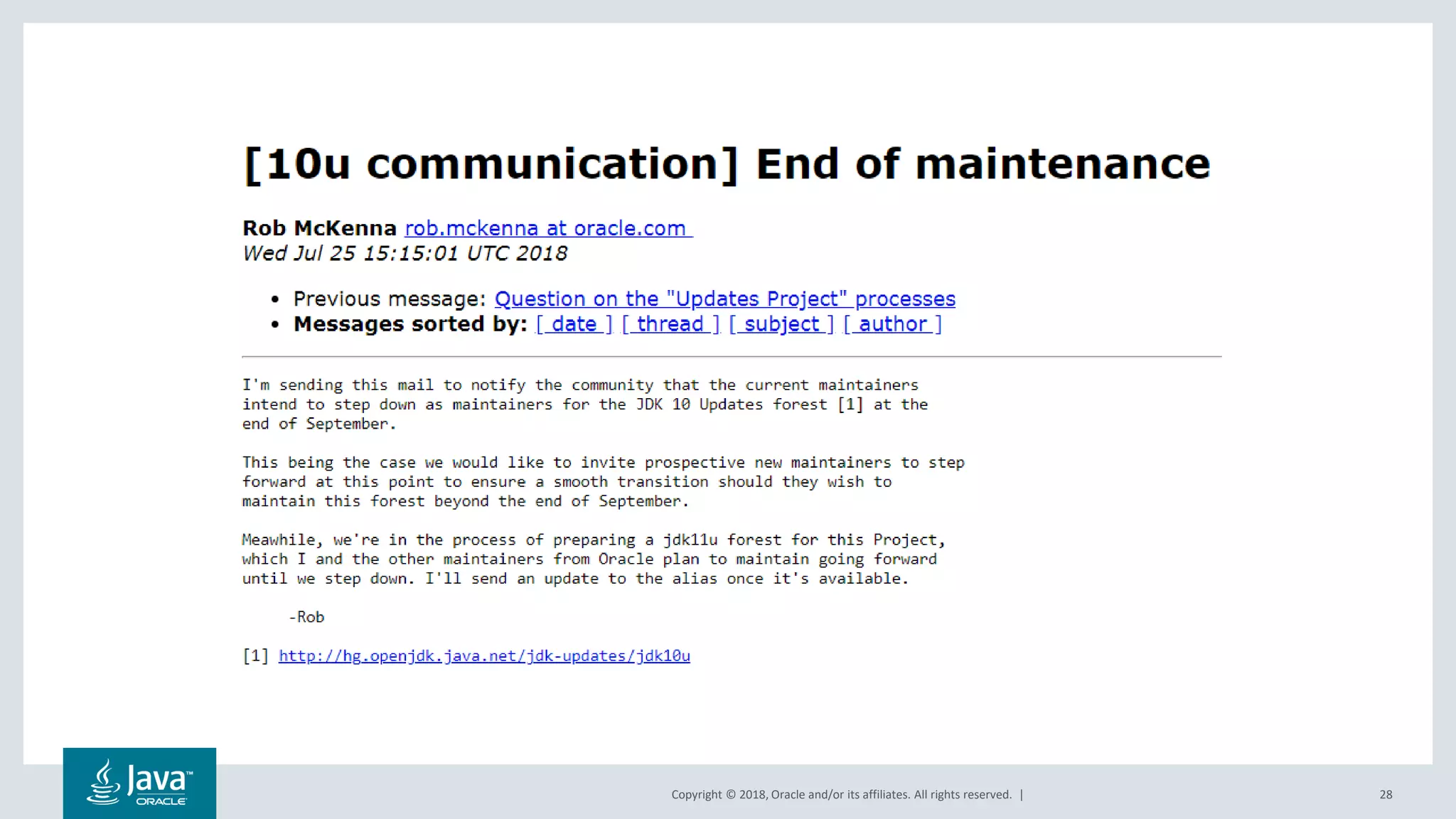 Copyright © 2018, Oracle and/or its affiliates. All rights reserved. | 28
 