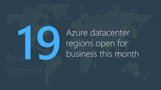 Azure
footprint
Azure datacenter
regions open for
business this month
 