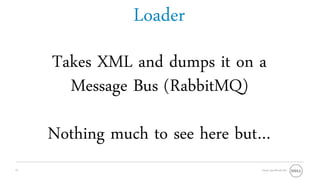 Loader
     Takes XML and dumps it on a
       Message Bus (RabbitMQ)
     Nothing much to see here but…
13                              Oracle OpenWorld 2011
 