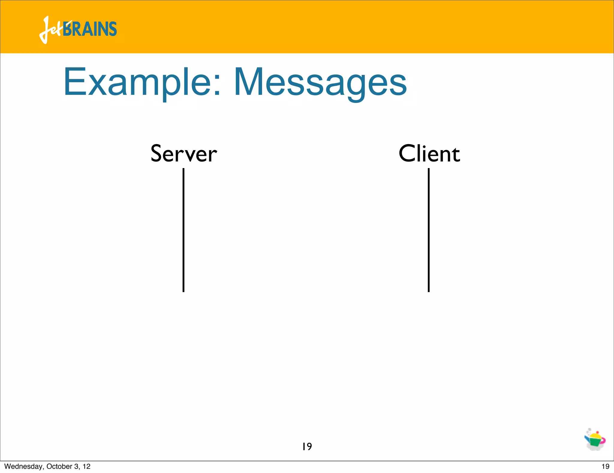Example: Messages Server Client 19 Wednesday, October 3, 12 19 