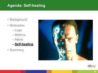 28
• Background
• Motivation
– Logs
– Metrics
– Alerts
– Self-healing
• Summary
Agenda: Self-healing
 