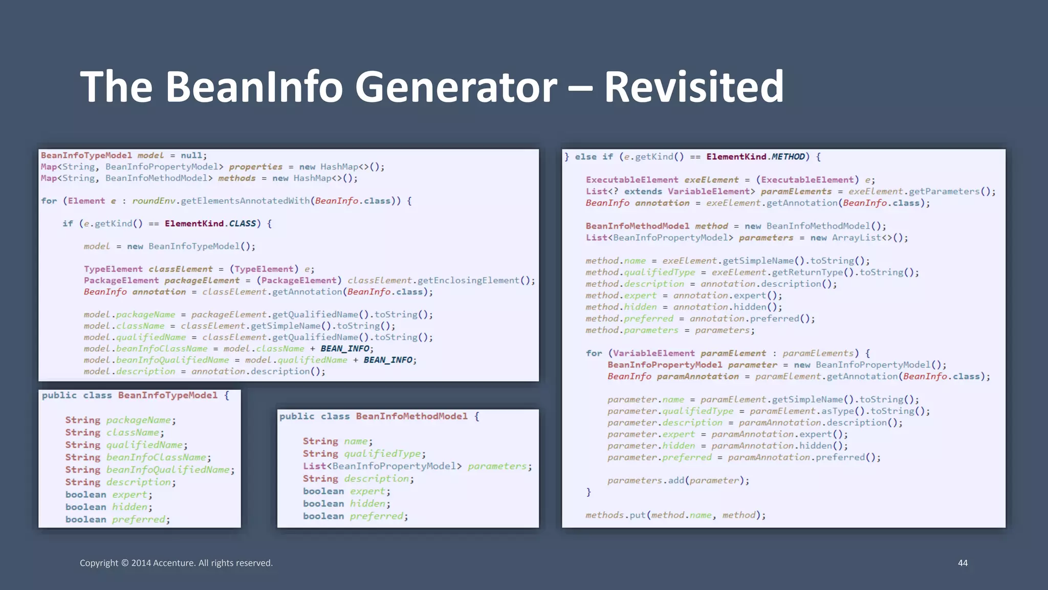 The BeanInfo Generator – Revisited Copyright © 2014 Accenture. All rights reserved. 44 