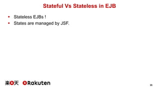 35 
Stateful Vs Stateless in EJB 
§ Stateless EJBs ! 
§ States are managed by JSF. 
 