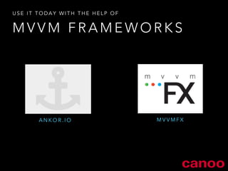 USE IT TODAY WITH THE HELP OF 
MVVM FRAMEWORKS 
ANKOR.IO MVVMFX 
 