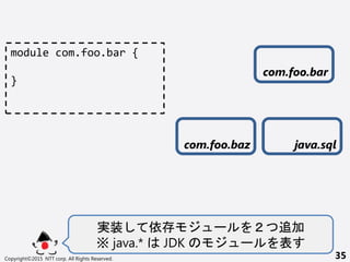 gװ  `  ׷
 java.* JDK ` 
Copyright?2015 NTT corp. All Rights Reserved. 35
module com.foo.bar {
}
java.sql
com.foo.bar
com.foo.baz
 