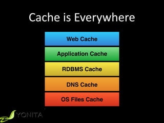 Cache	
  is	
  Everywhere
Web Cache
Application Cache
RDBMS Cache
DNS Cache
OS Files Cache
 