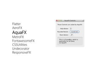 Flatter 
AeroFX 
AquaFX 
MetroFX 
FontawesomeFX 
CSSUtilities 
Undecorator 
ResponsiveFX  