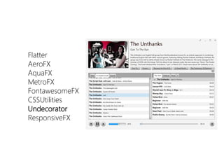 Flatter 
AeroFX 
AquaFX 
MetroFX 
FontawesomeFX 
CSSUtilities 
Undecorator 
ResponsiveFX  