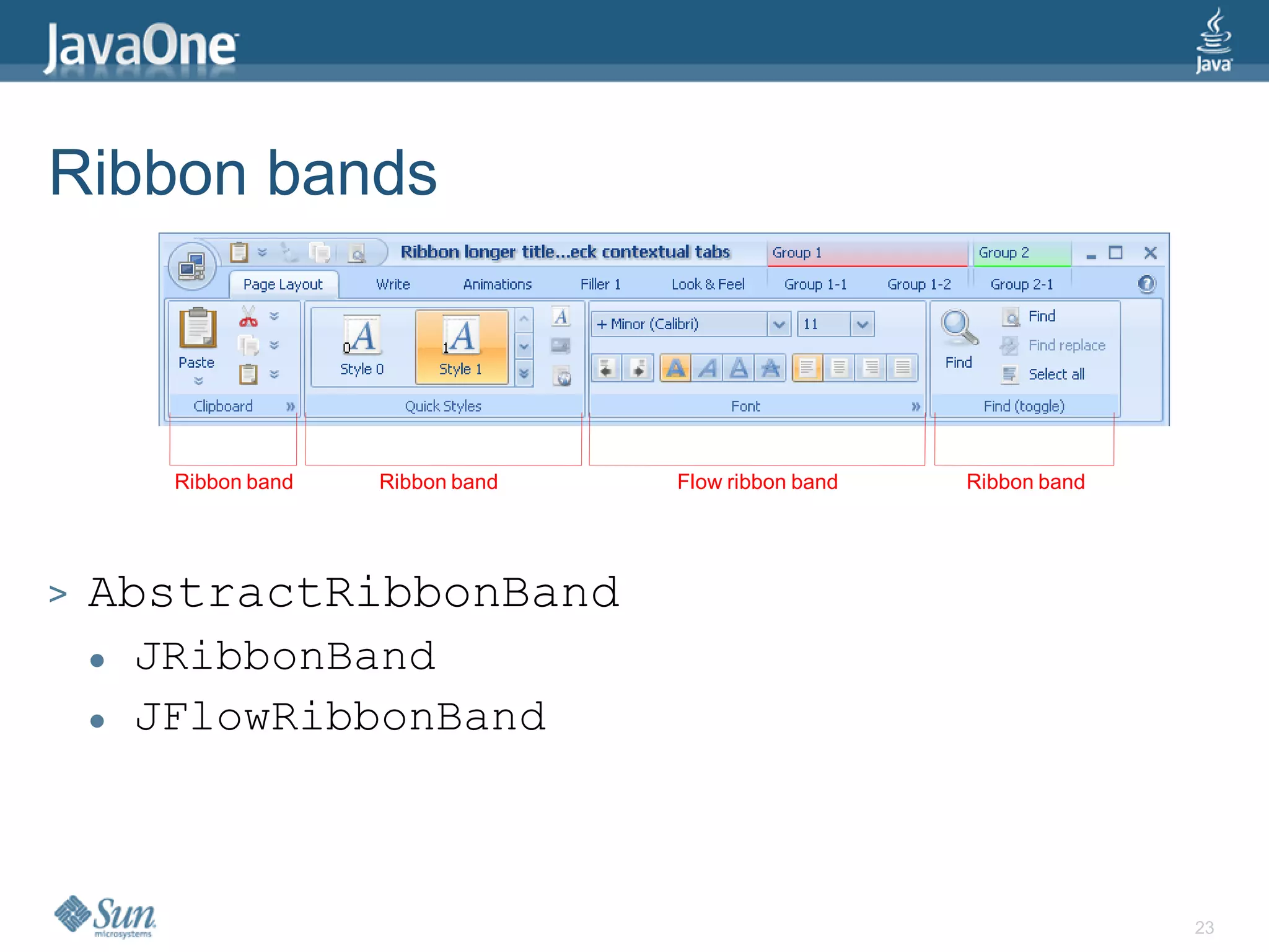 Ribbon bands



         Ribbon band   Ribbon band   Flow ribbon band   Ribbon band




>   AbstractRibbonBand
       JRibbonBand
       JFlowRibbonBand



                                                                      23
 