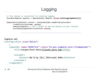Java Project
Taming the Cloud Database with Apache jclouds http://rack.
to/jo14db
28
➢ Maven Dependencies
➢ Selective subset
➢ Versioning
➢ jclouds-labs
 