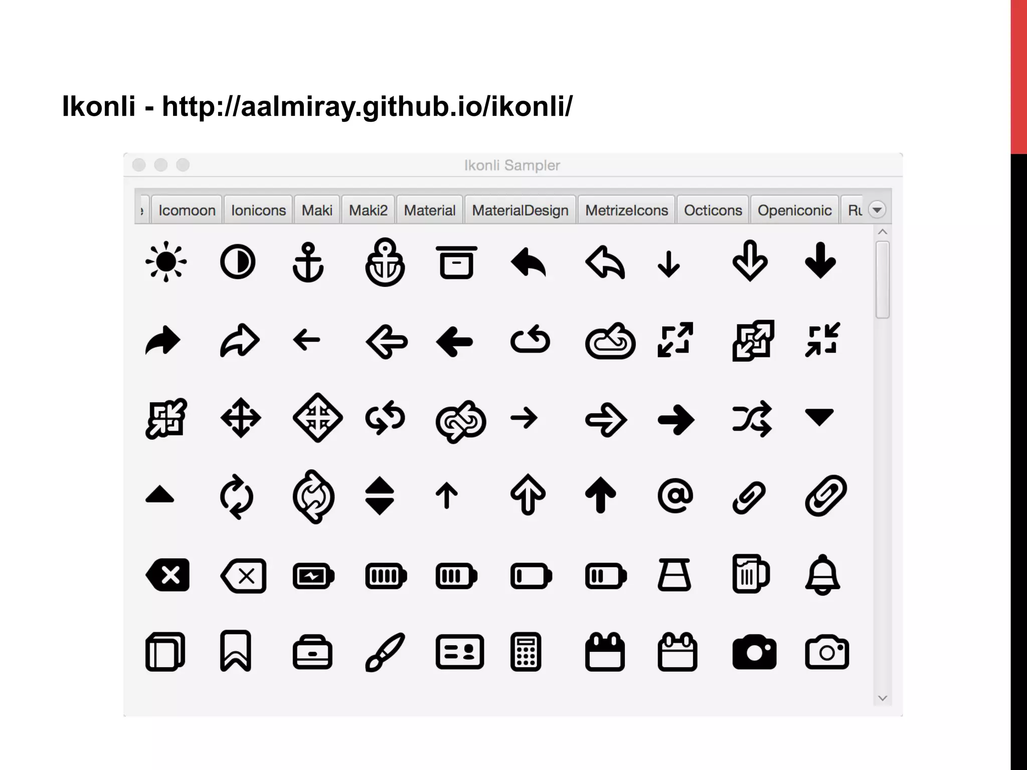 Ikonli - http://aalmiray.github.io/ikonli/
 