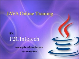 JAVA Online Training

BY:

P2CInfotech
www.p2cinfotech.com
+1-732-546-3607

 