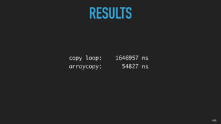 02B
RESULTS
copy loop: 1646957 ns
arraycopy: 54827 ns
 