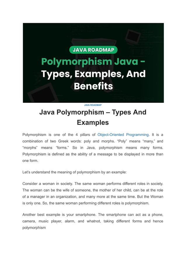 Java Polymorphism: Types And Examples (Geekster) | PDF