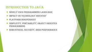 Comprehensive Introduction to Basic Java | PPTX