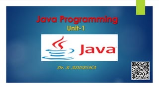 Java Programming
Unit-1
Dr. K ADISESHA
 