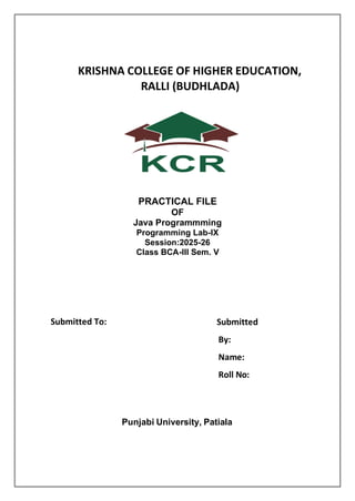 Java practical file for BCA sem 5 Punjabi university Patiala | PDF